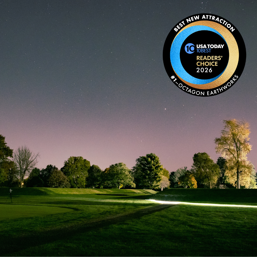Image of the Octagon Earthworks moonrise, with the USA TODAY's 10Best Readers' Choice Awards logo.